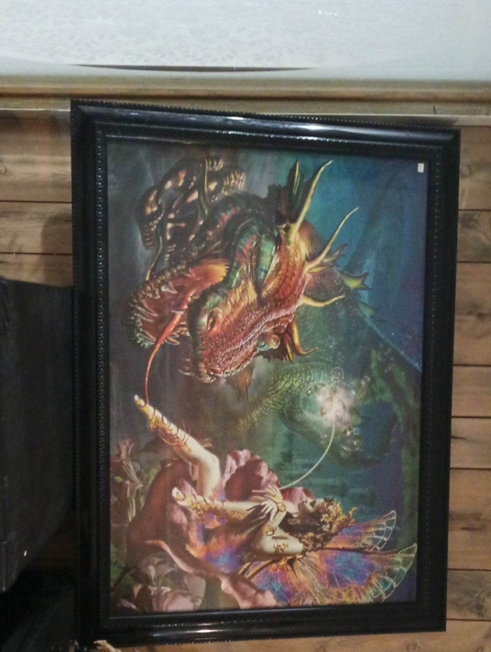 Framed Fantasy Dragon and Fairy Wall Art - Multicolor
